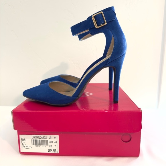 Dream Pairs NIB NWT Oppointed Ankle Cobalt Blue Suede Ankle Strap Heels Sz 9 - Picture 2 of 12